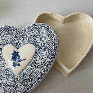 Vintage Ceramic Art Pottery Heart Shaped Jewelry Trinket Dish Hand Crafted